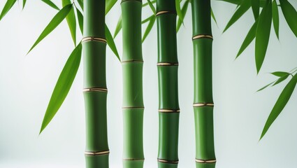 White background with isolated green bamboo