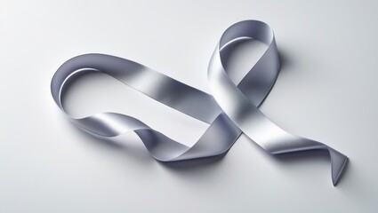Awareness and illness silver ribbon on white background with clipping path