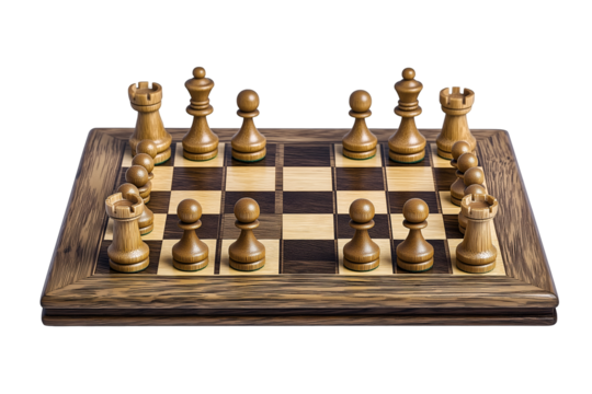 Chess Game Starting Position on Wooden Chessboard Strategy and Planning