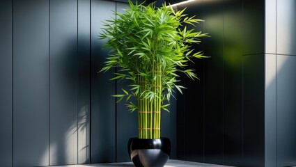 Corner Potted Green Artificial Bamboo Plant