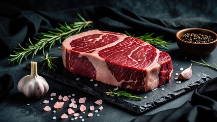 Raw beef fillet steak from organic farm with black backdrop
