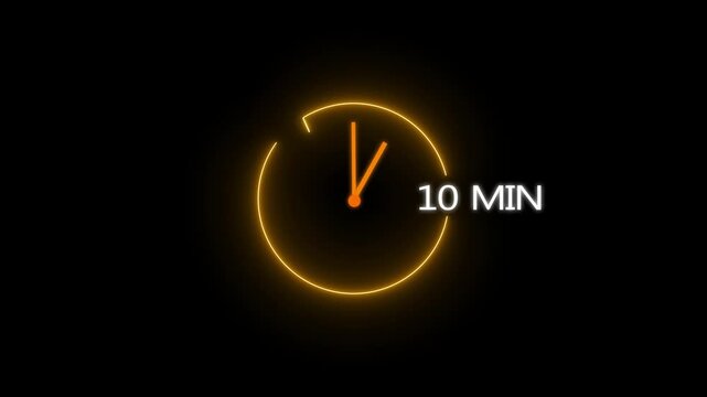 Abstract glowing neon 10 minute clock icon. Time Icon Neon Style, Modern design animation 4k video.