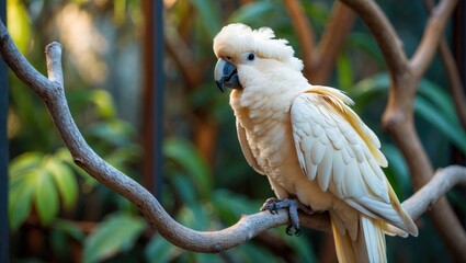 A Goffin cockatoo sitting on a branch.