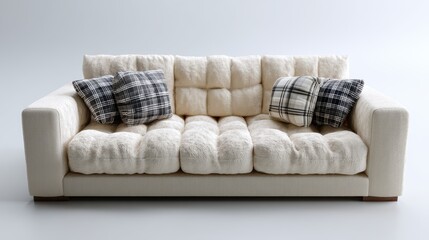 a comfortable sofa cushion on a white isolated background, plush and inviting texture