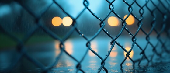 Rain droplets on a chain link fence