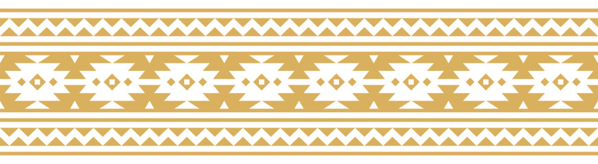 Gold ethnic border with geometric tribal pattern.