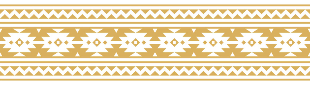 Gold ethnic border with geometric tribal pattern.
