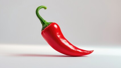 One whole red chili pepper (capsicum) on a white background. Close-up, with open space for text.
