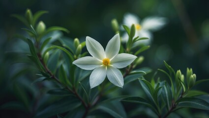Fototapeta premium Little, enduring shrub celebrated for its delicate, starry blossoms.