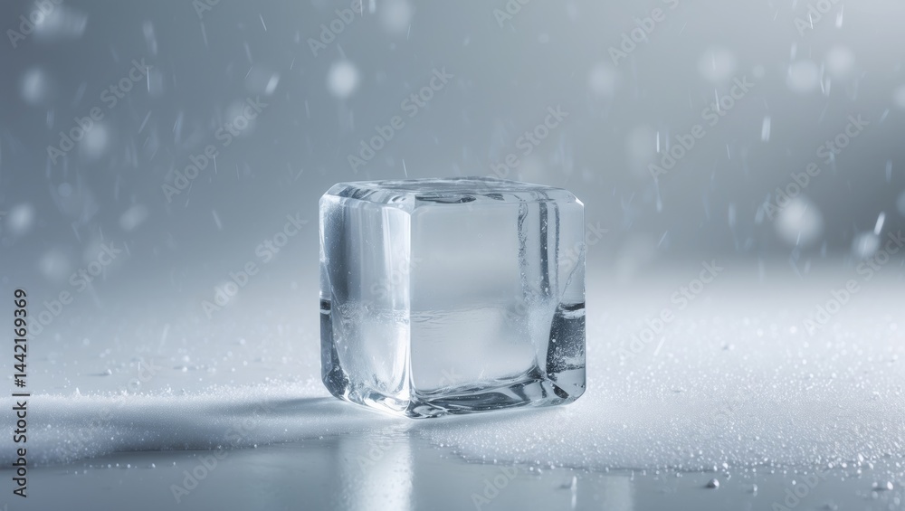 Poster single block of ice set against a white canvas