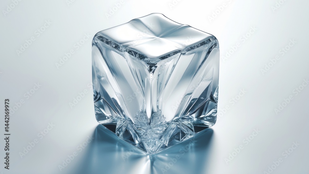 Poster isolated crystal ice cube on a white backdrop
