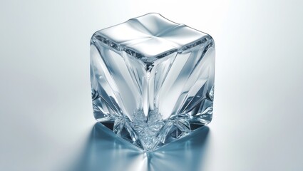 Isolated crystal ice cube on a white backdrop