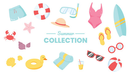 Flat Cartoon Summer Beach Elements Collection