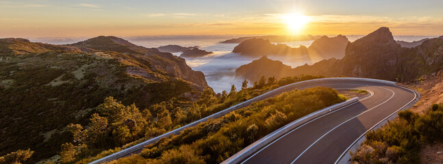 Epic Sunset View in High Mountain Landscape. Pico do Arieiro, Madeira Island.