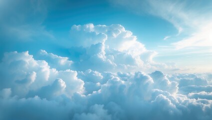 Sunny day blue sky with fluffy white clouds and abstract cloudscape background