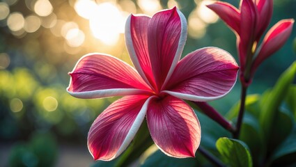 Fototapeta premium Newly opened frangipani flowers basking in the morning sun