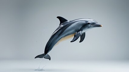 Isolated white background with a jumping dolphin