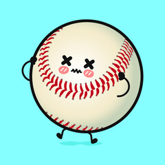 A Baseball character with cross-eyed expressions and a look of discomfort on a bright sky blue background.