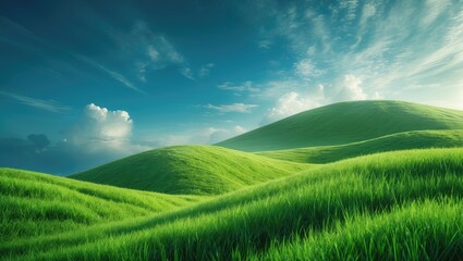 Obraz premium Blue sky and white clouds above a green grass field