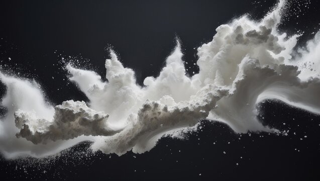 Flour particles erupting in a dark background