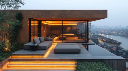 Fototapeta premium Luxury Rooftop Villa with Infinity Pool and City View