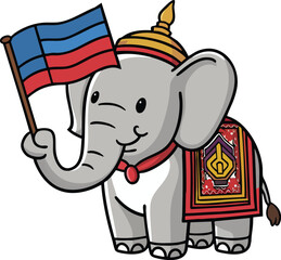 Elephant Cartoon with Flag