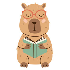 Smart capybara solving math with a calculator and math symbols. Flat hand-drawn style, transparent background. Ideal for educational posters, childrens books, and apps.
