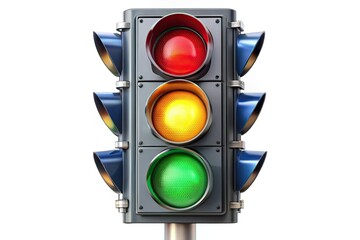 Panoramic Traffic Light, White Background, Photography, Isolated, 3D Rendering