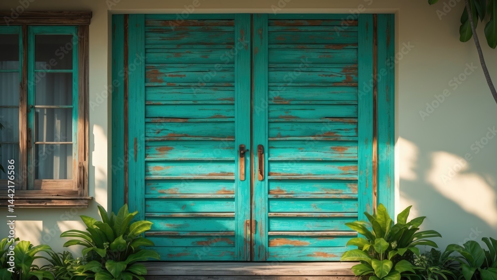 Poster weathered wooden window. perfect for use as a background. separate background