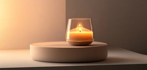 Ultra-modern candle mockup with minimal glass jar and soft flickering glow 