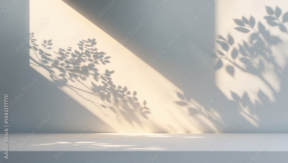 Poster shadows of nature and background. gray tree leaf shadows cast on a white wall. abstract concept of b