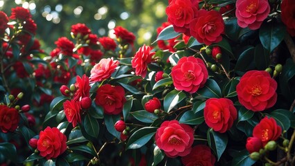Red camellia flower wall design