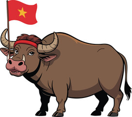 Cartoon carabao with Vietnam flag