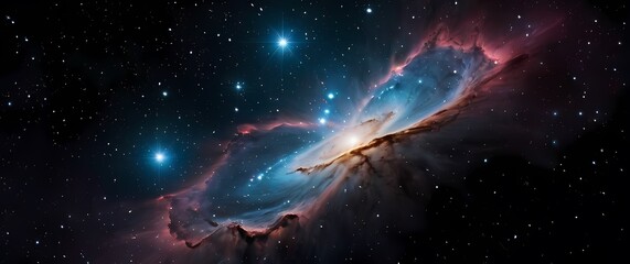 Vivid cosmic nebulae sparkling with star clusters on deep black galaxy backgrounds