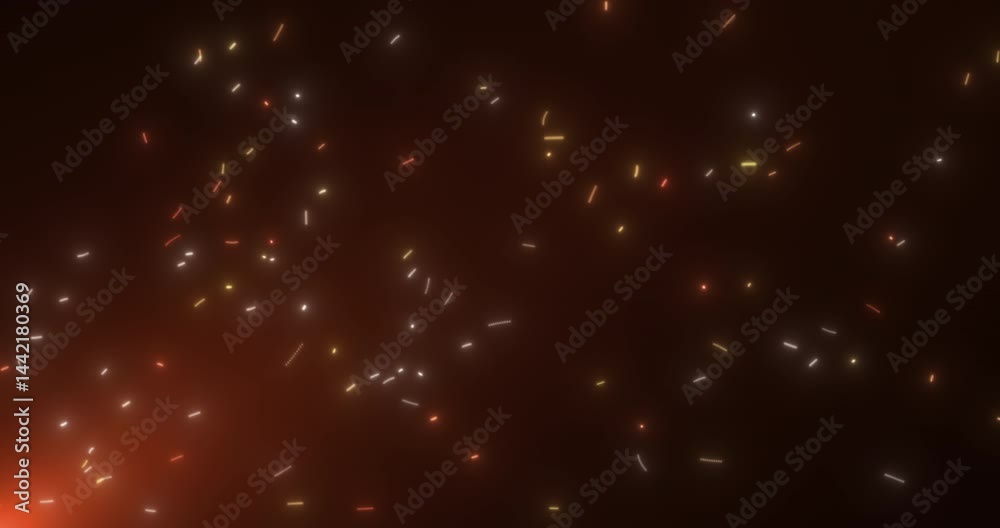 Poster sparks flying from the fire. divergent cone of particles. abstract animation.