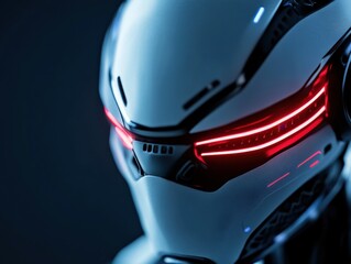 Fototapeta premium Robot head with red glowing eyes