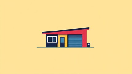 Colorful mid-century modern home illustration, flat design, modern architecture, background