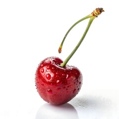 Fresh, juicy cherry with water droplets, perfect for food photography.