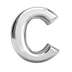 Shiny chrome letter C against a barcode background
