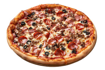 Delicious Meat Lovers Pizza Pepperoni Sausage Ham Beef Olives Crisp crust bright image