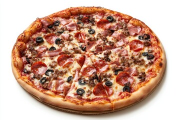 Delicious Meat Lovers Pizza Pepperoni Sausage Ham Beef Olives Crisp crust bright image
