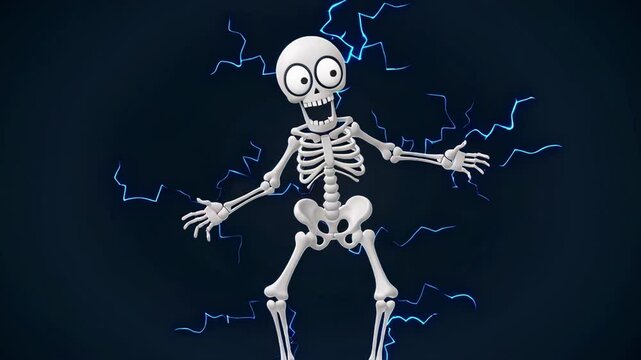 Funny Cartoon Skeleton with Electric Shock Effect
