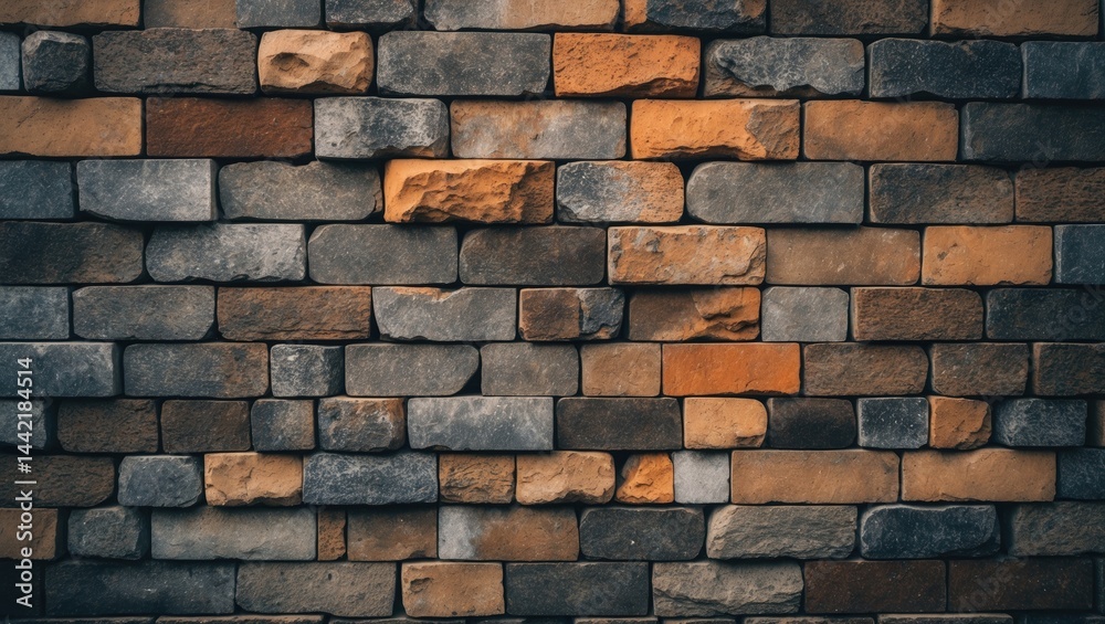 Poster background featuring the texture of a stone wall from an old castle. brown brick design.