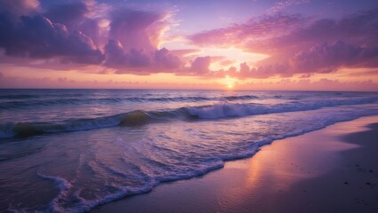 Stunning sunset casting glow over the shoreline