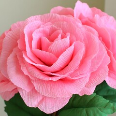 Stunning Pink Crepe Paper Roses Close Up Bouquet