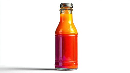 a bottle of hot sauce on a white isolated background, bold color and clean lighting