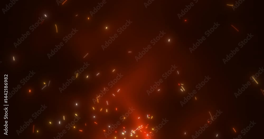 Wall mural sparks flying from the fire. divergent cone of particles. abstract animation.