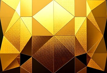 Geometric abstract background in shades of gold in triangular and square shapes, textured patterns, wallpaper, decoration