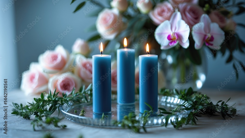 Aufkleber table setting with candles and a flower