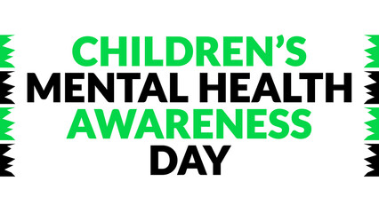 Children’s Mental Health Awareness Day text with side lines on a White background.